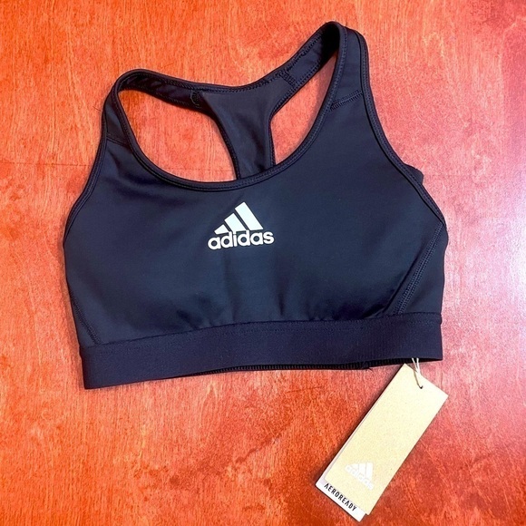 Adidas Training Workout Sports Bra Small Racer Back Mesh Black Padded NEW - Picture 1 of 8